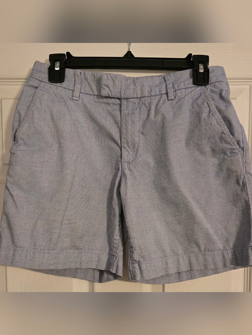 Women's Light Blue & White Striped Flat-Front Cotton Shorts